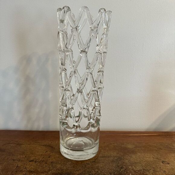 Vintage Italian Lattice Cut Glass Tall Vase - Picture 1 of 10